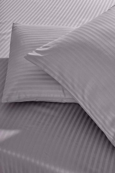 Nevresim Dünyası Basic Stripe Tek Kişilik Fitted Micro Saten Çarşaf ve 1 Yastık Kılıfı Taş