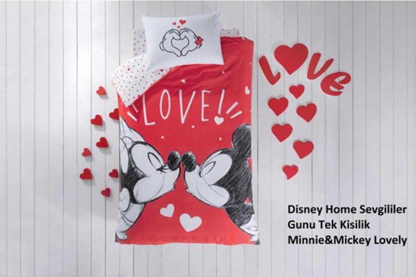 Taç Lisanslı Minnie Mickey Lovely Tek Kişilik Nevresim Takımı